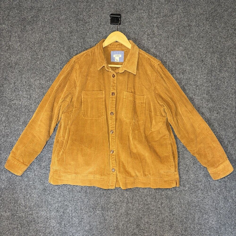 LL Bean Corduroy Shacket Jacket L Saddle Cabincore Cozy Soft Choreshirt